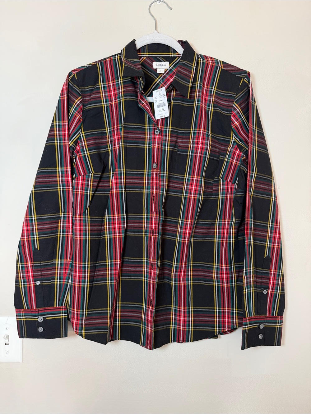 J. Crew NWT Black Plaid Button-Down Shirt. Size Large